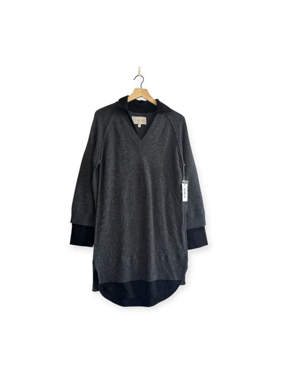 Brochu Walker The Looker Layered V-Neck Dress, Size S, Dark Charcoal , NWT